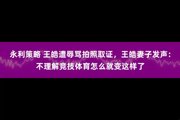 永利策略 王皓遭辱骂拍照取证，王皓妻子发声：不理解竞技体育怎么就变这样了